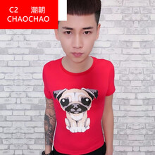 C2潮朝（C2CHAOCHAO） 短袖 男士T恤 小狗短T-紅色 
