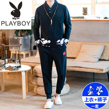 花花公子（PLAYBOY ESTABLISHED 1953） 長袖 男士T恤 1565-黑色 