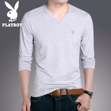 花花公子（PLAYBOY ESTABLISHED 1953） 長袖 男士T恤 灰色（V領(lǐng)） 