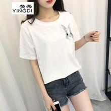 熒蒂YINGDI 繡花，口袋 短袖 T恤 女 圓領(lǐng)