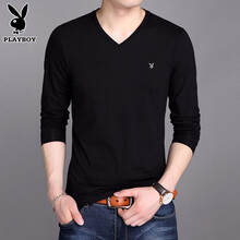 花花公子（PLAYBOY） 長袖 男士T恤 黑色四季款 XL，L，M，XXL