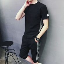 都星客 短袖 男士T恤 短袖七分褲-黑色0927 