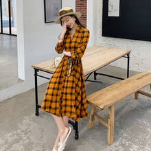 零五七一世家 格子 腰帶，紐扣 連衣裙