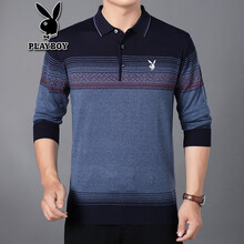花花公子（PLAYBOY） 長(zhǎng)袖 男士T恤 1828藍(lán)色 XL