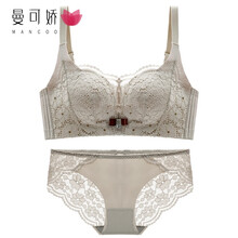 小胸聚拢文胸夏季上托调整型平胸收副乳性感胸罩套装 杏色套装 34/75b