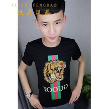 鐵虎風(fēng)暴（TIEHUFENGBAO） 短袖 男士T恤 英文虎頭短袖黑色 