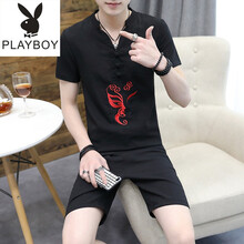 花花公子（PLAYBOY） 短袖 男士T恤 819黑色 