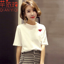 芊依琦（QIANYIQI） 刺繡 短袖 T恤 女 圓領(lǐng)