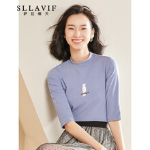 女t恤淺藍(lán)色中袖棉
