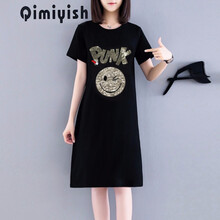 Qimiyish 卡通動(dòng)漫，字母 亮片 連衣裙