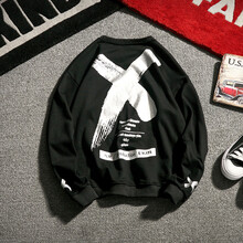 胤笙記 長(cháng)袖 男士T恤 黑色+銀色印花 XL，4XL，5XL，L，M，XXL，XXXL