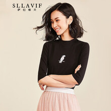 薩拉維夫（SLLAVIF） 繡花 短袖 T恤 女 圓領(lǐng)
