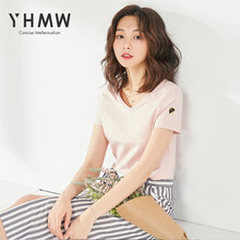 櫻花蔓舞（YH·MW） 繡花 短袖 T恤 女 V領