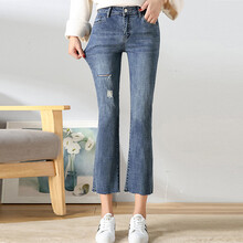 LAXJOY朗悅  高腰 喇叭褲 女 九分褲 牛仔褲