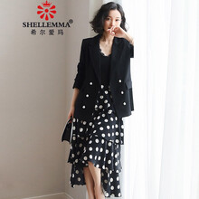 希爾愛瑪（SHELLEMMA） 圓點(diǎn) 口袋，不規(guī)則，紐扣，多口袋，立體裝飾 連衣裙
