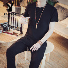 花花公子（PLAYBOY） 短袖 男士T恤 黑色長褲 