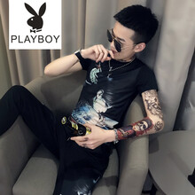 花花公子（PLAYBOY） 短袖 男士T恤 黑色TZ177 