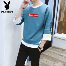 花花公子（PLAYBOY OUTDOOR） 七分袖 男士T恤 01淺藍色 