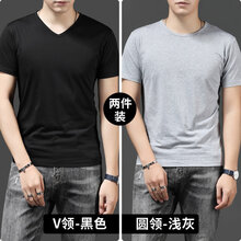 賓色（BINSE） 短袖 男士T恤 V領(lǐng)黑 圓領(lǐng)灰(雙件) 