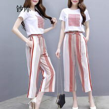 鈔庫 口袋，條紋，腰帶，格子，印花 短袖 T恤 女 圓領(lǐng)