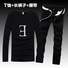 軒辰氏 長(cháng)袖 男士T恤 E字黑+黑褲 
