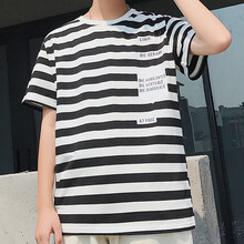 登寶時(shí) 短袖 男士T恤 黑白條紋 