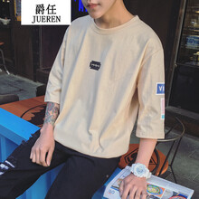 騎士普?。≒utino Rider） 七分袖 男士T恤 卡其色 S，XL，L，M，XXL