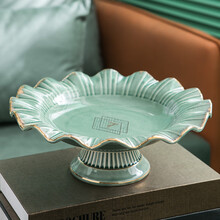 瓷梵客 轻奢风陶瓷果盘纸巾盒烟灰缸三件套装家用客厅茶几摆件装饰品