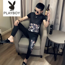花花公子（PLAYBOY） 短袖 男士T恤 黑色TZ180 