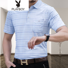 花花公子（PLAYBOY ESTABLISHED 1953） 短袖 男士T恤 藍(lán)色(有口袋) 