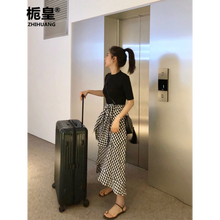 秋冬格子短袖連衣裙