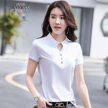 新穎阿瑪施正（NOVEL AMASS ZEN） 紐扣 短袖 T恤 女 立領(lǐng)