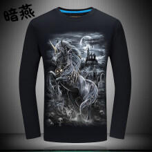 暗燕 长袖 男士T恤 黑色 独角兽 S，4XL，5XL，L，M