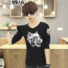 財聚人合（WEALTH GATHERING） 長(cháng)袖 男士T恤 狼頭黑色 