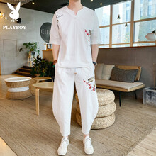 花花公子（PLAYBOY） 五分袖 男士T恤 TZ110白色 