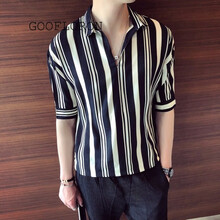 ITIFYOU ITFU 五分袖 男士T恤 粗條紋黑色 