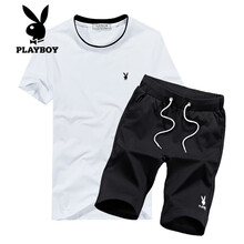 花花公子（PLAYBOY） 短袖 男士T恤 白衣黑褲 