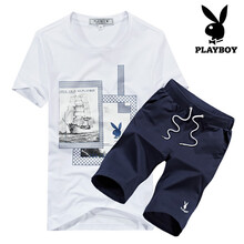 花花公子（PLAYBOY） 短袖 男士T恤 白色+藍(lán)色 