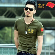 SD 短袖 男士T恤 中國字V領(lǐng)軍綠 