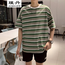 瑾丹（JOMDARM） 五分袖 男士T恤 粗條紋綠色 