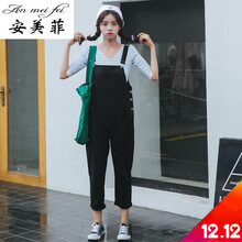 安美菲 高腰 背帶褲 女 九分褲 牛仔褲