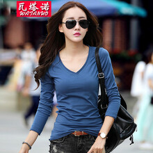 瓦塔諾（WA TA NUO） 褶皺 短袖 T恤 女 V領(lǐng)