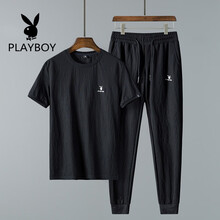 花花公子（PLAYBOY） 短袖 男士T恤 黑+黑 
