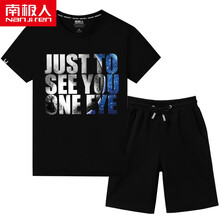 南極人（Nanjiren） 短袖 男士T恤 棉圓T黑/看你一眼-短褲黑/純色 