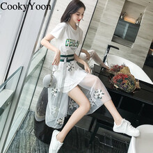 CookyYoon 格子 拼接，不規則，紗網(wǎng) 連衣裙