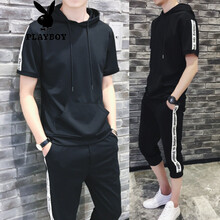 花花公子（PLAYBOY） 短袖 男士T恤 60(短袖七分褲)3號(hào)色 