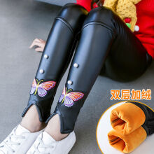 女童皮裤加绒秋冬装加厚儿童裤子中大童皮裤外穿童装小女孩长裤3-12岁