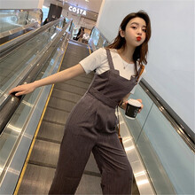 媞舍 高腰 背帶褲 女 九分褲 休閑褲