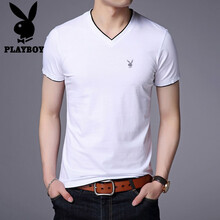 花花公子（PLAYBOY） 長袖 男士T恤 白色V領(lǐng)   