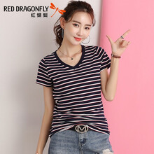 紅蜻蜓（RED DRAGONFLY） 拼接，拼色 短袖 T恤 女 V領(lǐng)